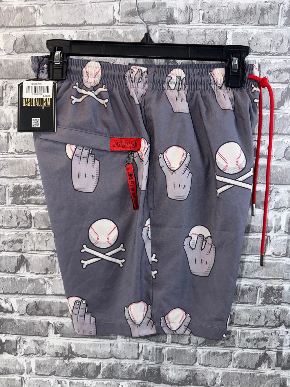 NWT Men’s Gray Baseball Graphic swim trunks